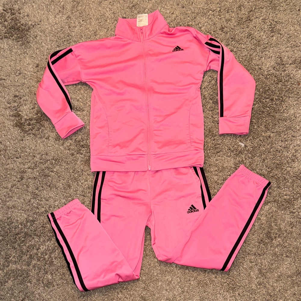 Adidas Pink Jacket with Black Logo, girls 6X. Worn 2-3 times! In 10/10